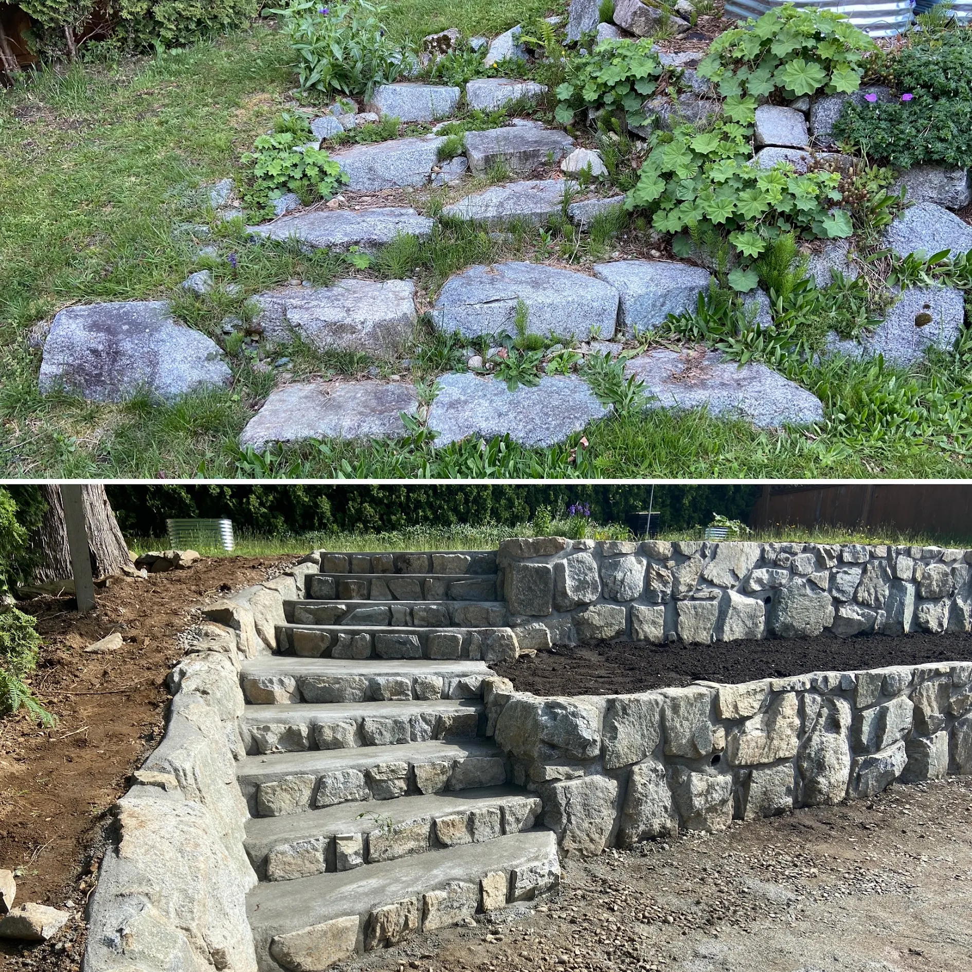 Natural stone water feature and pond in Fraser Valley